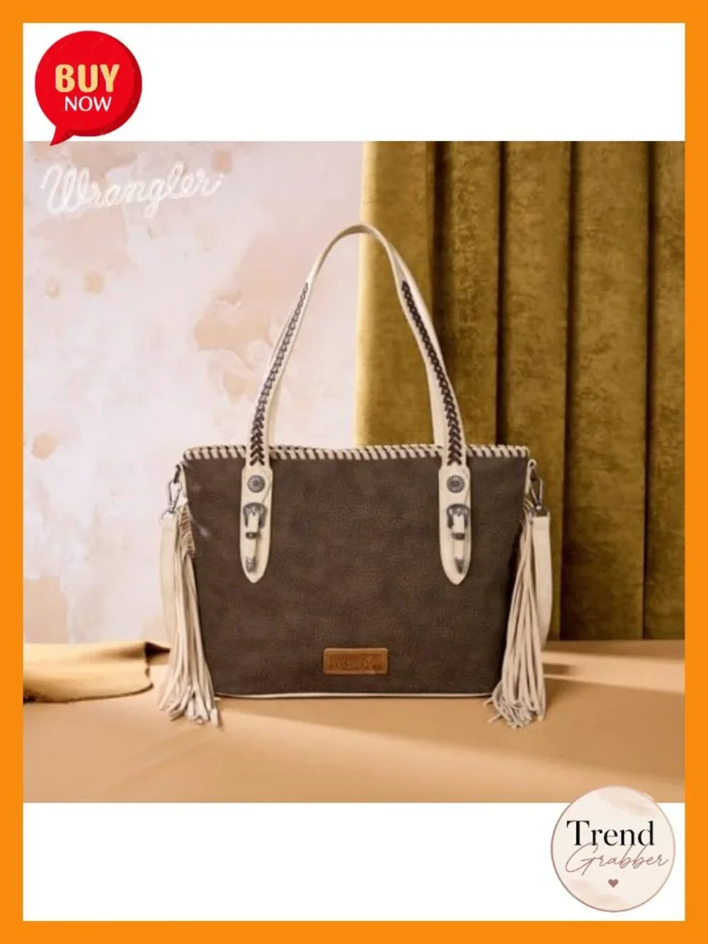 Faux Leather Tote Bag with Fringe and Whipstitch Detail Crossbody